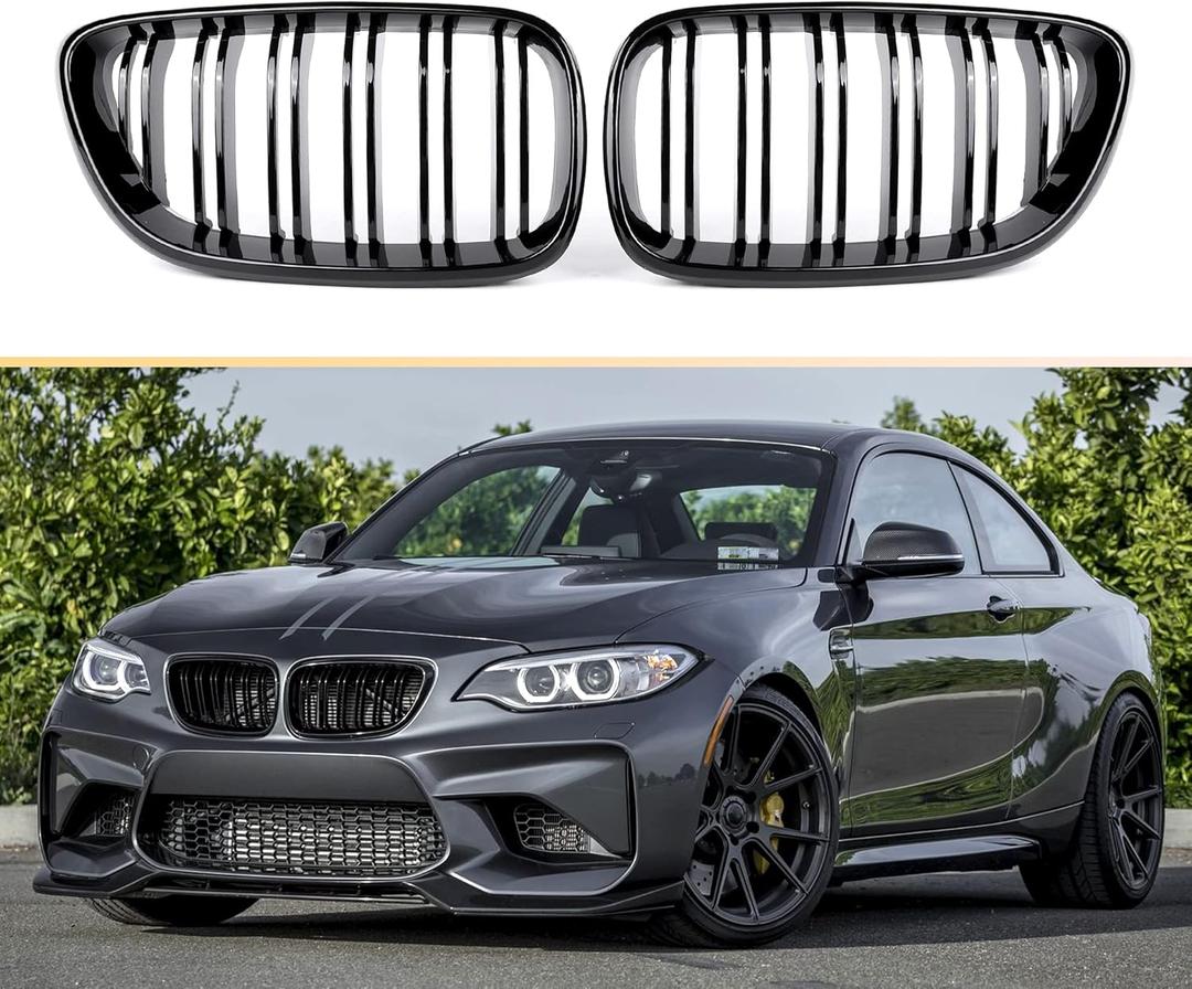 F22 Grille, ABS Front Replacement Kidney Grill for 2 Series F22 F23 F87(M2) Gloss Black