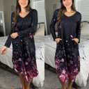 Ekouaer Womens Nightgown V Neck Nightshirts Long Sleeve Sleepwear with Pockets S-4XL (Black, L)