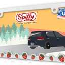 Cute Pink Strawberry License Plate Frame for women by Spiffy Accessories | Kawaii White License Plate Cover | Aesthetic Boho Pretty Tag Holder for Cars | Great Gift for New Car Owner | Made in the USA