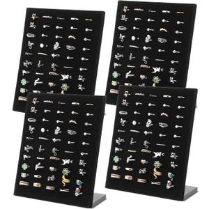 4 Pcs Black Velvet Ring Display Stand, 50 Slots L-Shaped Jewelry Organizer Tray for Selling Earrings Rings Retail Home Counter