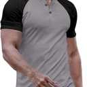 JMIERR Men's Muscle Slim Henley Shirts Crewneck Longline T-Shirt Gym Workout Athletic Shirt Tees with Button (XL)