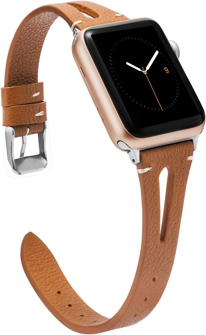 Wearlizer Brown Leather Compatible with Apple Watch Bands 38/40/41/42mm for iWatch SE Women's Men's Special Triangle Hole Straps Cool Replacement for iWatch Series 11 10 9 8 7 6 5 4 3 SE/Ultra 3 (Brown)