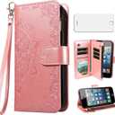 Asuwish Phone Case for iPhone 5/5S/SE 2016 Cell Wallet Cover with Tempered Glass Screen Protector and Flower Flip Credit Card Holder Slot Stand i 5SE 1 1st Gen A1662 A1723 Women Men Rose Gold