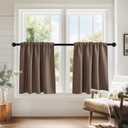 PONY DANCE Blackout Short Cafe Curtains for Bathroom - Light Block Privacy Drapes for Kitchen,Bedroom Window Decor, W 29 x L 24, Mocha, 1 Pair