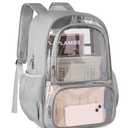 KIMNERPU Clear Backpack, Fabric & PVC Transparent Backpack with Reinforced Strap for Women Men, Heavy Duty Transparent Bookbag, Large Capacity Clear Bag, Travel, X-Large Grey