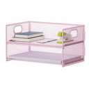 Marbrasse 2 Tier Paper Organizer Letter Tray, Mesh File Organizer with Handle, Paper Sorter Desk Organizer for Home Office Supplies - Pink