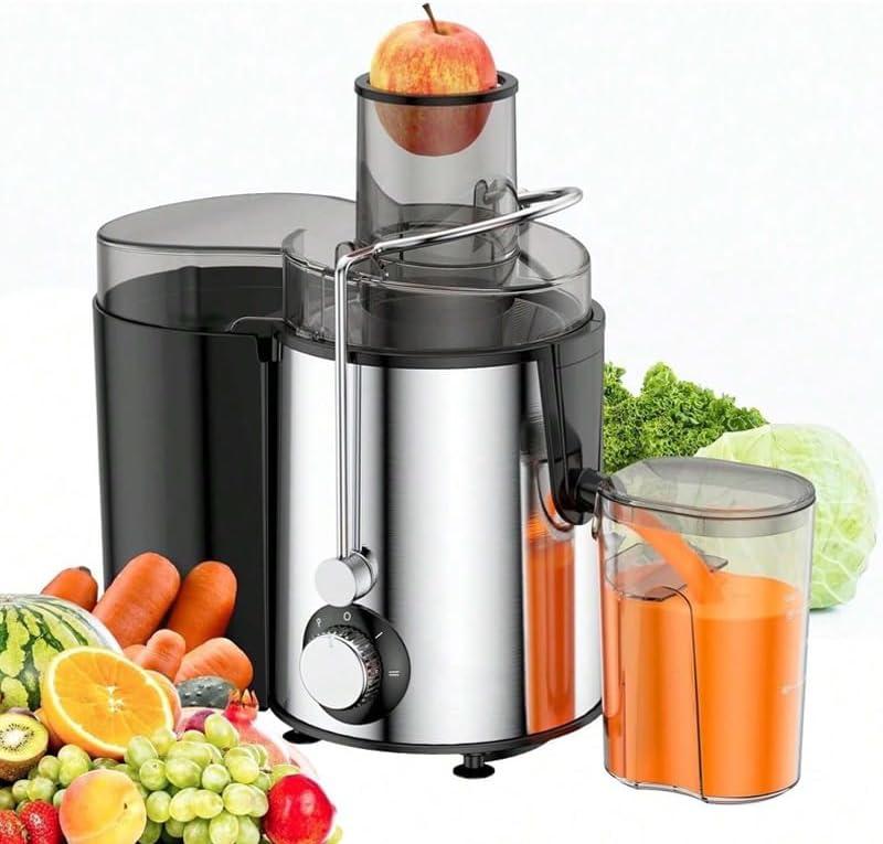 AORAN Powerful Centrifugal Juicer, Suitable For Vegetables And Fruits - Wide Feed Port For Easy Juice Extraction, Easy To Clean, Bpa-Free, Dishwasher Washable Silver