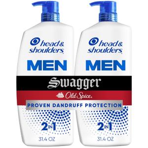 Head & Shoulders Mens Anti-Dandruff Shampoo and Conditioner with 1% Pyrithione Zinc, Old Spice Swagger Men's 2-in-1 Twin Pack, Shampoo for Men, 31.4 fl oz Each