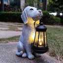 Solar Dog Outdoor Garden Statue with LED Light,Dog Solar Lights Lantern Outside Decorations for Yard, Lawn Decor Statue for Patio, Balcony, Yard Ornament,Unique Dog Gifts for Mom