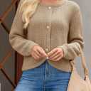 Saodimallsu Womens Cropped Cardigan Sweaters Button Up Long Sleeve Crewneck Fall Dressy Casual Knit Sweater Jackets (Small, Khaki)