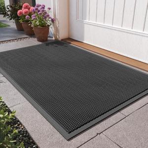 Front Door Mat 20''x31'', Drainage Heavy Duty Dirt Trapping Non-Slip Doormats, Outdoor Rubber Floor Mats, Restaurant Commercial Kitchen Industral Pool Entrance Bar Wet Area, Black