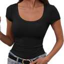 GEMBERA Womens' Stretchy Scoop Neck Short Sleeve Shirts Fitted Casual Basic Top T-Shirts (Medium, Black)