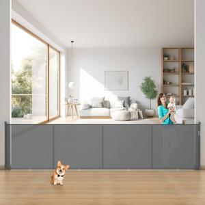 200 Inch Retractable Baby Gates Extra Wide, 42 Inch Tall Retractable Gate, 16.5 FT Reinforced Retractable Dog Gate with Rods & Hooks to Prevent Crawling Through, for Stairs, Indoor/Outdoor, Gray