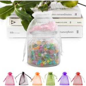 ANZNKU 50PCS White Organza Bags 6x9 in, Small Gift Bags Sheer Mesh Goodie Bag with Drawstring for Wedding Birthday Party Favors Baby Shower & Easter Treat Candy Sachet Jewelry Packaging(17x23cm)
