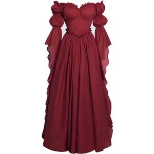 Medieval Renaissance Costume Dress Regency Dresses for Women Victorian (Large-X-Large, Wine Red)