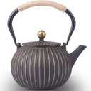 Cast Iron Teapot - Japanese Tetsubin 34oz (1000ml) Enamel Coated Interior with Removable Stainless Steel Infuser, Stovetop Safe Tea Kettle for Tea Ceremony, Black Gold