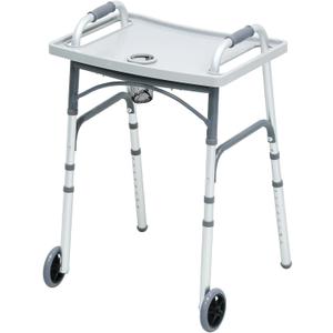 Foldable Walker with TrayLightweight Folding Walker with 5" Wheels Height Adjustable Aluminum Standard Walkers for Seniors up to 350 lbs