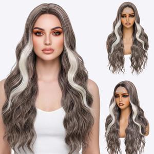 Resmeyer Silver Gray Wig for Women Long Curly Wavy Lace Natural Hairline Wigs for Women Middle Part Synthetic for Daily Party Use 26Inch