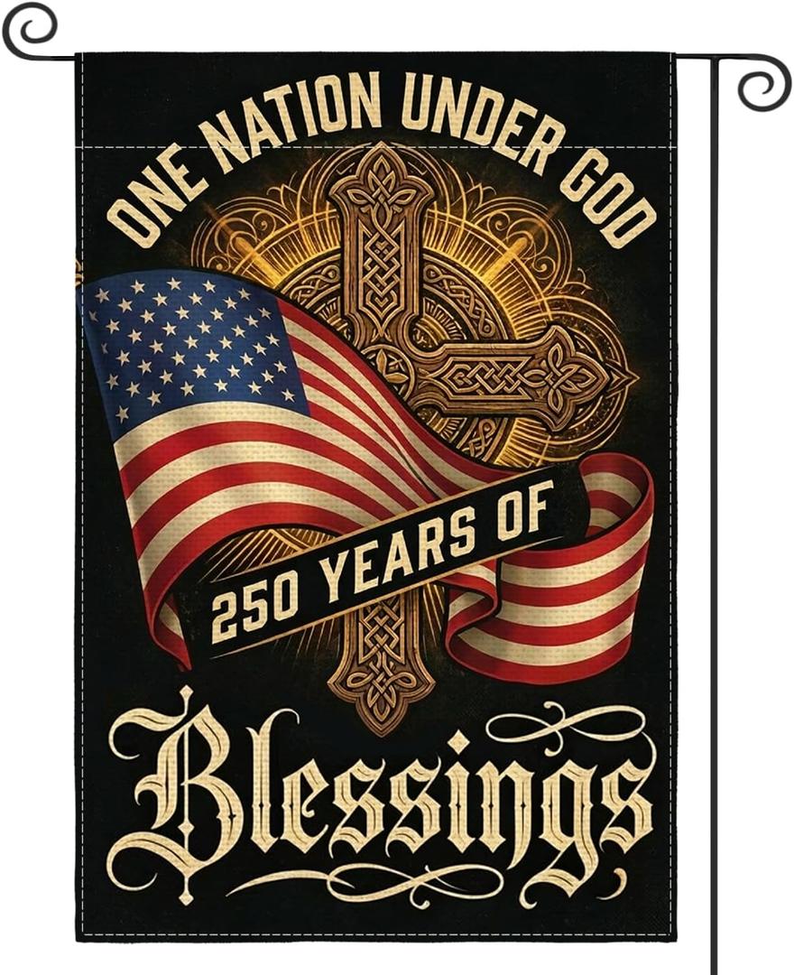 AVOIN colorlife Patriotic 250 Years of Blessings Garden Flag 12x18 Inch Double Sided Outside, American 250th Anniversary 1776-2026 USA Yard Outdoor Decoration