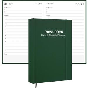 2025-2026 Daily & Monthly Planner - 2025 2026 Academic Year Planner One Page Per Day from July 2025 to June 2026, Hourly Appointment Book Perfect Organizer Daily Life, Fabric Cover, 5.8'' x 8.3'', Green