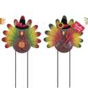 hogardeck Fall Decorations for Home Outdoor, 4 PCS Metal Turkey Scarecrow Decorative Garden Stakes with Sunflower for Fall Decor, Yard Signs for Garden Home Lawn Patio Thanksgiving Decorations