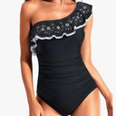 Tempt Me Women One Piece Swimsuits Tummy Control One Shoulder Bathing Suits Ruffle Swimwear, Medium