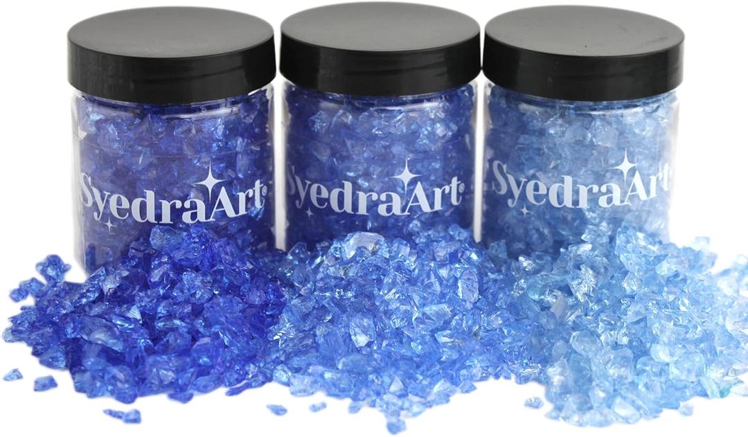 Syedra Crushed Glass for Crafts, 3-6mm Set of 3,Resin Art Crushed Colored Pieces 1LB (Blue) Syedra Crushed Glass for Crafts, 3-6mm Set of 3,Resin Art Crushed Colored Pieces 1LB (Blue)
