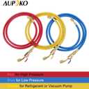 Aupoko AC Refrigerant Charging Hose with Ball Valve, 3-Color 60" R410A HVAC Hoses Kit with 1/4 SAE Thread, with Valve Core Remover Kit for R410A R134A R12 R22 R502 R404 Air Condition Maintenance
