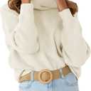 Womens Turtleneck Drop Shoulder Sweaters Chunky Knit Long Sleeve Oversized Sweater Fall Winter Pullover Jumper Tops (Large, Beige)