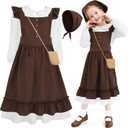 AOTHSO Pioneer Dress for Girls Colonial Costume Prairie Dress with Headscarf Apron Purse Pioneer Outfit for Kids D