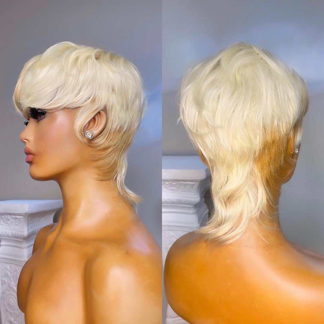 Short Pixie Cut Wig for Women Layered Blonde #613 with #30 Light Brown Synthetic Wig None Lace Frontal Mullet Wigs High-light Colored Throw On and Go Wigs