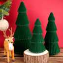 Set of 3 Christmas Tree Velvet Decorations,Dark Green Modern Velvet Cone Christmas Tree Figurine Centerpieces Gifts for Xmas Holiday Table Mantel Living Room Home Decor