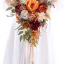 12 Inch Cascade Wedding Bouquets for Bride, Fall Burnt Orange Cascading Bridal Bouquet for Wedding Silk Artificial Flowers
