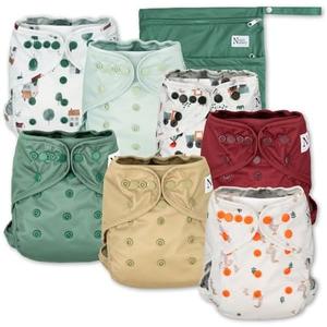 Nora's Nursery Cloth Diaper Cover, Reusable Cover with Snap Closure for Flat or Fitted Inserts - 7-Pack with Wet Bag - On The Farm