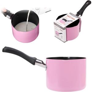 Mini Saucepan, 0.5QT Pink Nonstick Butter Warmer with Handle 2 Pour Spouts Multi Milk Pot Stockpot Practical Small Melting Pot