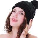 Women's Winter Beanie Warm Fleece Lining - Thick Slouchy Cable Knit Skull Hat Ski Cap (Black)