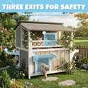 Outdoor & Indoor Wooden Cat House, Weatherproof Two-Story Cat Shelter, Enclosed Multi-Level Cat Home for Cats