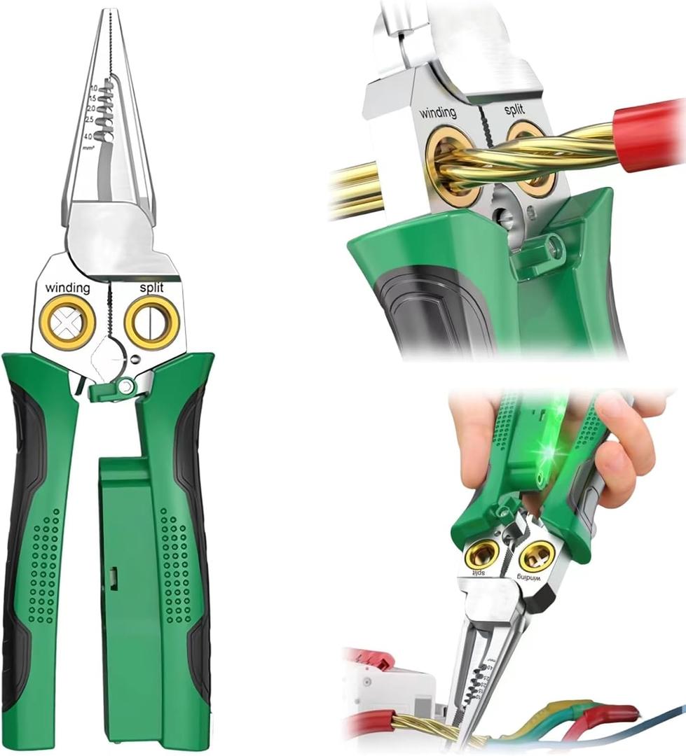 GADO Pro 8-in-1 Wire Crimper Stripper with Voltage Detector & Dual Alarms - Heavy Duty 12-250V AC/DC Tester for Hot/Neutral Wires - Electrician, HVAC, Car Repair Tool (Green)