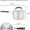 KitchenAid Stainless Steel Saucepan with Measuring Marks and Lid, 2 Quart, Brushed Stainless Steel, 1.6 Quarts