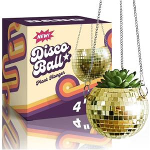 DADO Disco Ball Planter - Disco Planter for Indoor Plants- Disco Ball Plant Hanger - Unique Plant pots - Boho Disco Ball Hanging Planter - Planters for Indoor Plants (Gold, 4")