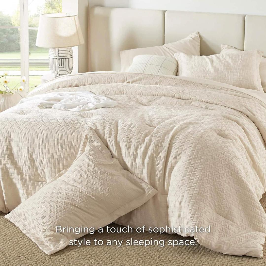 Bedsure Cotton Duvet Cover Queen Size - Boho Textured Embroidery Jacquard Duvet Cover Set, Soft and Breathable Bedding Set for All Seasons (Beige, Queen, 90"x90") (03 - Cream (No Comforter))