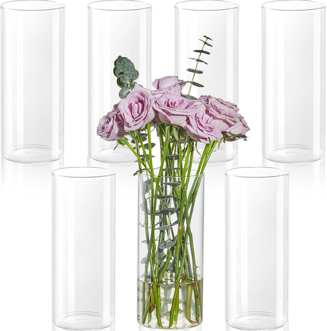 7pcs Glass Cylinder Vases for Centerpieces - 8 Inch Tall Glass Vases for Flower, Clear Flower Vase Bulk Floating Candle Vase for Table Centerpiece Wedding Home Dcor
