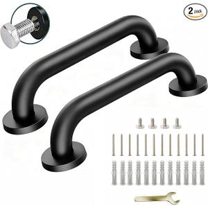 12 Inch Black Stainless Steel Handrail, Safety Grab Bars for Wall, Handicap Grab Bars for Bathroom, Shower, Toilet, RV Handrail, Hand Rails for Indoor Stairs, Stair Railing Indoor & Outdoor (2 Pack)