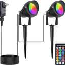 10W Christmas Spotlight Outdoor with Remote Control 12V Low Voltage Spot Lights Outdoor RGB Color Changing Landscape Lights for Yard Tree Path Garden Decor(2 Lights)
