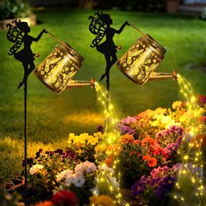 X-PREK Solar Lights Outdoor Waterproof, Fairy Solar Garden Lights Outdoor Decoration, Hummingbird Solar Watering Can Light Gardening Gifts for Mom Grandma 2 Packs