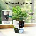 5/6.5/7.5 Inch Self Watering Pots for Indoor/Outdoor ,4 Pack plastic Planters for Indoor Plants with Drainage Holes and Saucers, Modern Decorative Flower Pot for Plants (White, 7.5-Inch, 4-Pack)