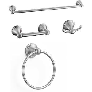 4-Piece Bathroom Hardware Accessories Kit, Zynuhmo Brushed Nickel Towel Bar Set Wall Mounted with 20'' Towel Bar, Towel Ring & Toilet Paper Holder, Robe Hook Set Fixtures for Modern Farmhouse Bathroom