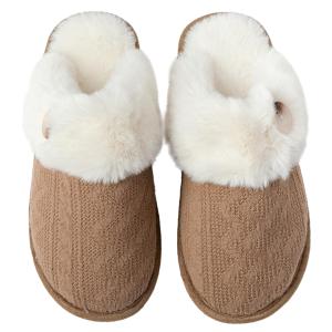 Enteer Women's Slippers Memory Foam Slippers Scuff Outdoor Indoor Warm Plush Bedroom Button Shoes with Faux Fur Lining Brown US 7-8