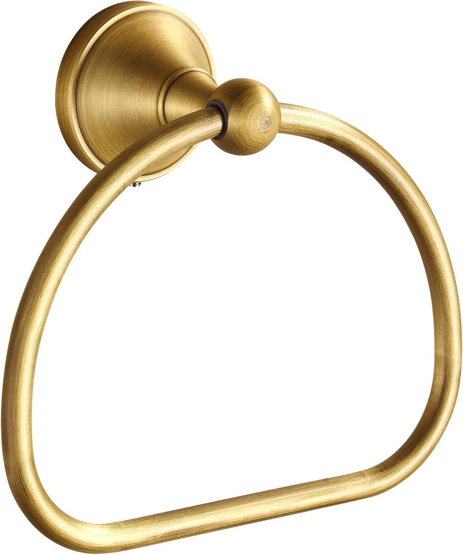 WOLIBEER Brass Towel Ring,Antique Hand Towel Holder Hanger,Round Towel Holder for Bathroom Wall Mounted Retro Kitchen Accessories (Antique Brass B)