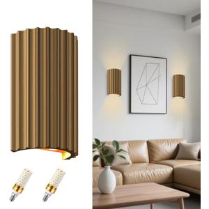 ZEROUNO Gold Resin Modern LED Wall sconces Hardwired Indoor Wall Lights Up and Down Wall Mount Wall Lamp Fixture for Living Room Bedroom Hallway Corridor Conservatory Stairs (with E12 Bulbs) (Bronze)